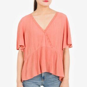 JR236 Hippie Rose Melon Slice Juniors' Lace-Trim Peplum Top Size L